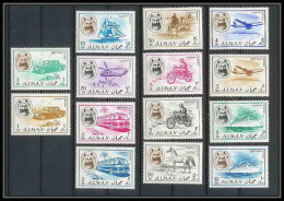 075 - Ajman - MNH ** Mi N° 127 / 140 A Means Of Transport Ship Voiture (Cars) Moto Bus Helicoptère Cheval Avion (plane) - Adschman