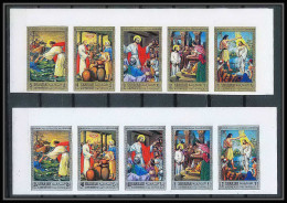 068a - Sharjah - MNH ** Mi N° 748 / 757 B Religion Life Of Jesus Christ Tableau (tableaux Painting) Non Dentelé (imperfo - Schardscha