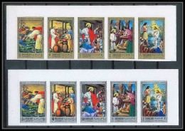 068a - Sharjah - MNH ** Mi N° 748 / 757 B Religion Life Of Jesus Christ Tableau (tableaux Painting) Non Dentelé (imperfo - Christianity