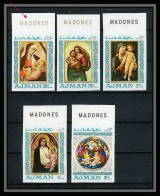 041d - Ajman - MNH ** Mi N° 327/331B Madones Inscription Marginal Madonna Tableaux (painting) Non Dentelé Imperf - Religious