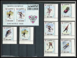 160c - Umm Al Qiwain MNH ** N° 233 / 240 A + Bloc 12 Jeux Olympiques (winter Olympic Games) Grenoble 1968 Bob Hockey  - Umm Al-Qaiwain