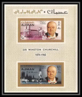 348 - Ajman MNH ** Mi Bloc N° 10 B Winston Churchill Overprint Non Dentelé (Imperf) - Sir Winston Churchill