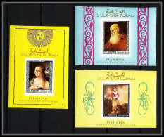 495d Manama MNH ** 3 Blocs Bassa / Devis / Palma Tableau (tableaux Painting) Non Dentelé (Imperf) - Autres & Non Classés