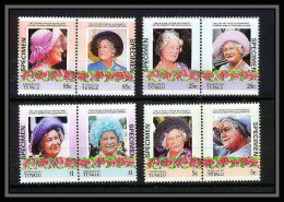 600 Nukulaelae Tuvalu ** MNH 1985 N° 47-50 Elizabeth Queen Mother Overprint Specimen Proof - Familles Royales