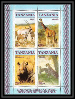 552a Tanzania (tanzanie) MNH ** BLOC N° 58 Endangered Wildlife ANIMAUX ANIMALS Cheetah Giraffe Oryx Rhinoceros - Rinoceronti