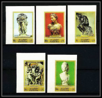 526a Fujeira MNH ** N° 846 / 850 B Sculptures Rodin Michelangelo Carpeaux Non Dentelé (Imperf) Coin De Feuille - Skulpturen