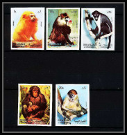 656 Sharjah - MNH ** Mi N° 1012 / 1016 B Singes (singe Monkeys Apes) Colombus Mandrill Chimpanzee Non Dentelé (imperf) - Schardscha