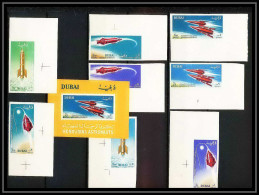 777f Dubai MNH ** Mi N° 71 / 78 B + Bloc 14 Espace Space Travel Spacecraft Non Dentelé (Imperf) Coin De Feuille - Asie