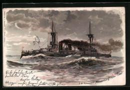 Künstler-AK China, Kriegsschiff S. M. Weissenburg Unter Dampf, Ostasiengeschwader  - China