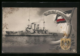 AK Kriegsschiff S. M. S. Preussen In Fahrt, Rettungsring Mit Fahne Und Wappen  - Warships