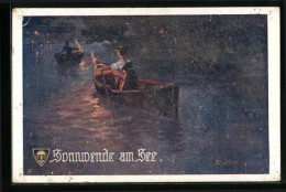 Künstler-AK Franz Jung-Ilsenheim, Deutscher Schulverein Nr. 644: Nächtliche Ruderpartie Mit Sonnwendfeuer  - War 1914-18