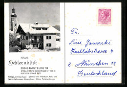 Cartolina Kastelruth, Hotel Haus Schlernblick Im Winter, Kirche  - Other & Unclassified