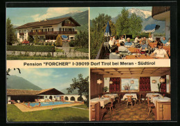 Cartolina Dorf Tirol /Meran, Pension Forcher, Gäste Auf Der Terrasse Und Am Pool  - Sonstige & Ohne Zuordnung