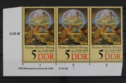 DDR, MiNr. 3269, Dreierstreifen, Ecke Li. Unten, DV 1, Postfrisch - Neufs