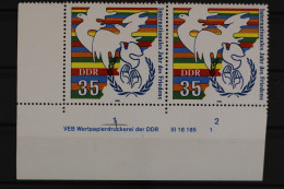DDR, MiNr. 3036, Waag. Paar, Ecke Li. Unten, DV 1, Postfrisch - Unused Stamps