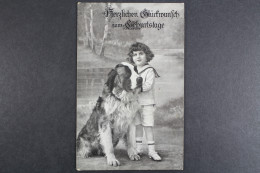 Glückwunsch Zum Geburtstag, Kind Mit Großen Sitzenden Hund - Compleanni