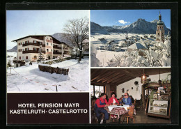 Cartolina Kastelruth, Hotel Mayr, Ortspartie Mit Kirche Im Winter  - Other & Unclassified