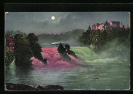 AK Rheinfall Und Schloss Laufen Bei Nacht Und Illumination  - Sonstige & Ohne Zuordnung