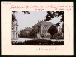 Fotografie Brück & Sohn Meissen, Ansicht Frohburg, Gasthof Wettiner Hof, Amtsgericht, König-Albert-Denkmal  - Lieux