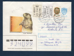 Ukraine, Entier Postal 5 Kopecks + Yv 155 + Vignette 60 Karbovanets + Vignette 2 Kopecks, Marmotte, - Rongeurs