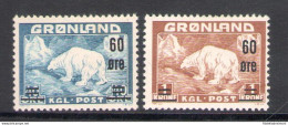 1956 Groenlandia, Francobolli N. 8-9 Soprastampati, Catalogo Unificato N. 28-29, 2 Valori, MNH** - Altri & Non Classificati