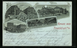 Mondschein-Lithographie Frankfurt A. M., Kaiserstrasse, Hauptbahnhof Und Hotel Frankfurter Hof  - Frankfurt A. Main