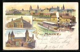 Lithographie Mainz, Anleger Mit Dampfschiff, Stadthalle Und Dom  - Mainz