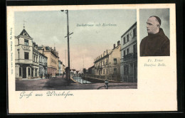 AK Wörishofen, Bachstrasse Mit Cafe Und Kurhaus, Portrait Frater Prior Reile  - Bad Wörishofen