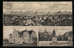 AK Wörishofen, Kneipp-Denkmal, Casino, Gesamtansicht  - Bad Woerishofen