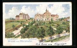 Lithographie Wörishofen, Gartenanlagen Mit Blick Auf Kneippianum Und Kinderasyl  - Bad Wörishofen