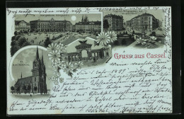 Mondschein-Lithographie Kassel, Postgebäude Am Königsplatz, Friedrich-Wilhelmsplatz Mit Löwenbrunnen  - Kassel