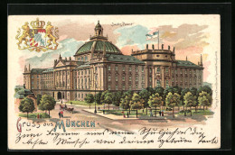 Lithographie München, Strassenpartie Am Justizpalast  - Muenchen