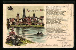 Lithographie Ulm, Ortspartie Mit Münster Und Donau  - Ulm