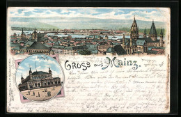 Lithographie Mainz, Teilansicht Aus Der Vogelschau, Stadthalle  - Mainz