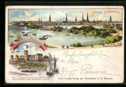 Lithographie Hamburg, Alster-Panorama, Uhlenhorster Fährhaus  - Nord