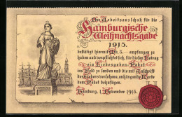 Lithographie Hamburg, Statue Hammonia, Quittung Für Hamburgische Weihnachtsgabe 1915  - Guerre 1914-18