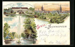 Lithographie Hannover, Schloss In Herrenhausen, Teilansicht Der Altstadt Mit Friedrichswall  - Hannover