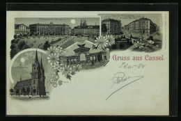 Mondschein-Lithographie Kassel, Postgebäude Am Königsplatz, St. Martinskirche, Au-Tor  - Kassel