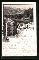 Vorläufer-Lithographie Graseck, 1895, Hotel Forsthaus, Partnachklamm  - Other & Unclassified