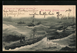 Künstler-AK M. Panzer Und Torpedoboote Auf Hoher See  - Warships