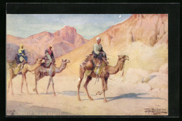 Künstler-AK Drei Reiter Auf Kamelen In Der Wüste  - Other & Unclassified