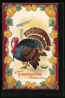 Präge-AK Thanksgiving Treasures, Truthahn Mit Kürbissen  - Sonstige & Ohne Zuordnung