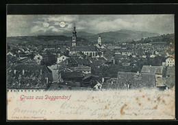 Mondschein-AK Deggendorf, Ortsansicht Aus Der Vogelschau  - Deggendorf