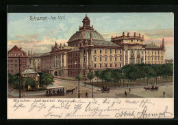 Lithographie München, Strassenpartie Am Justizpalast  - München