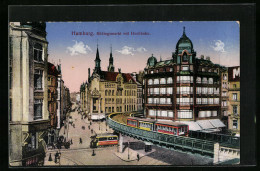 AK Hamburg, Rödingsmarkt, Hochbahn, Strassenbahn  - Mitte