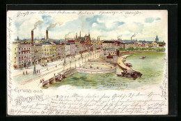 Lithographie Hamburg-Neustadt, Uferpartie Mit Jungfernstieg  - Mitte