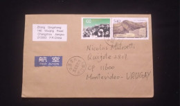 C) 2000. CHINA. AIR MAIL ENVELOPE SENT TO URUGUAY. DOUBLE STAMP OF THE CHINESE WALL. XF - Cina