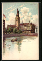 AK Hamburg, Flusspartie Mit Blick Zum Rathaus  - Mitte