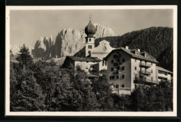 Cartolina Tires, Albergo Corona Mit Kirche  - Sonstige & Ohne Zuordnung