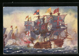 Artist's Pc Sir Richard Grenville In The Revenge Fighting The Spanish Fleet 1591  - Warships